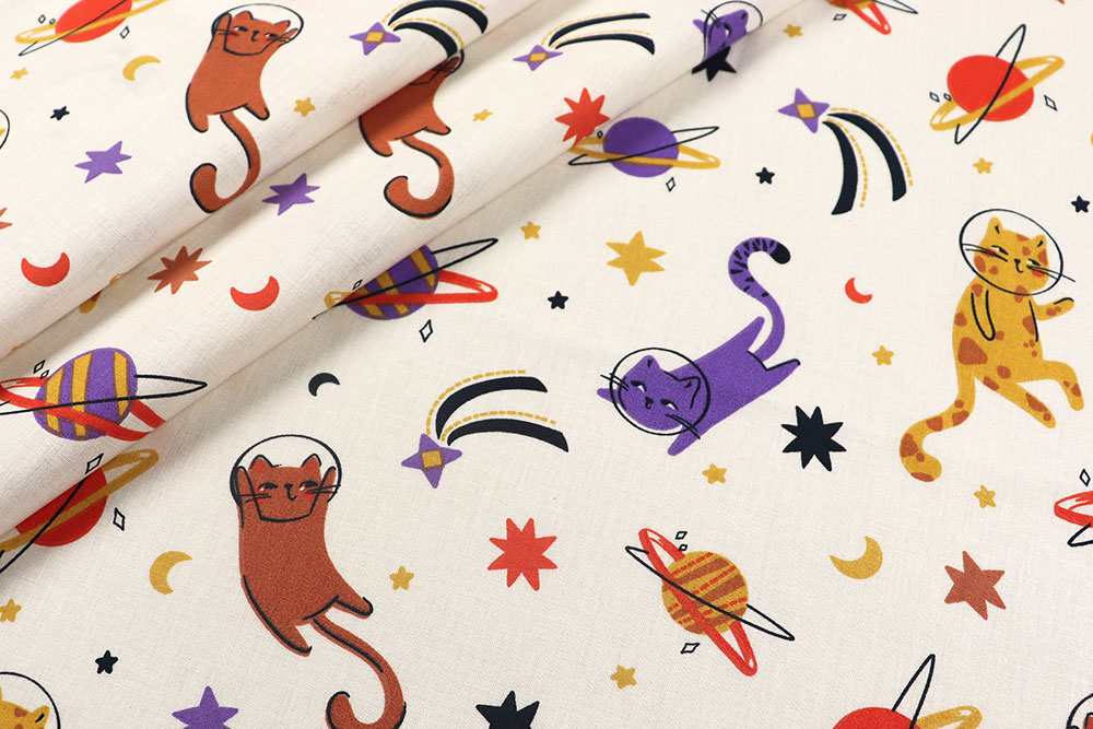 Baumwollstoff - Katzen im All 
