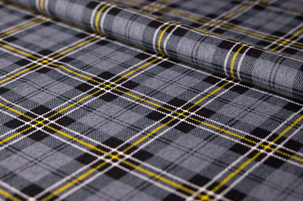 Baumwollflanell - Grau & Gelb 