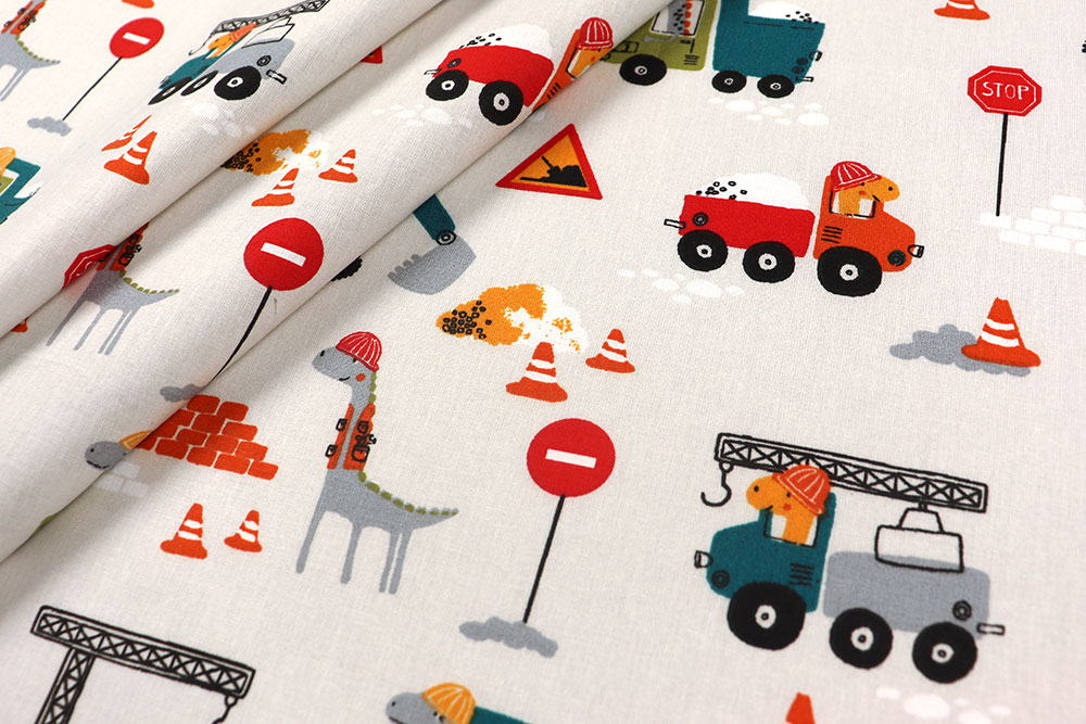 Kinderstoff - Dino-Baustelle 