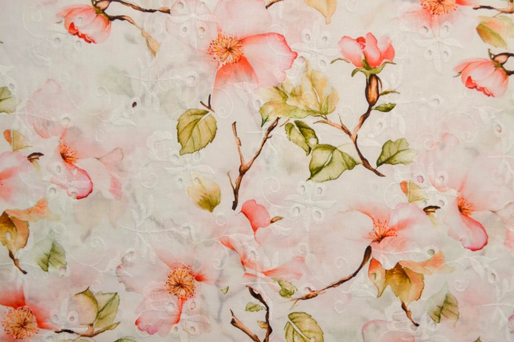 Baumwollstoff - Bestickt - Sakura 