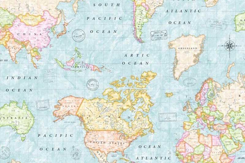 Dekostoff - Weltkarte - Blau 