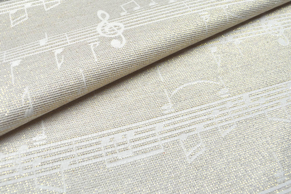 Dekostoff Jacquard - Glitzer - Musiknoten - Beige/Creme 