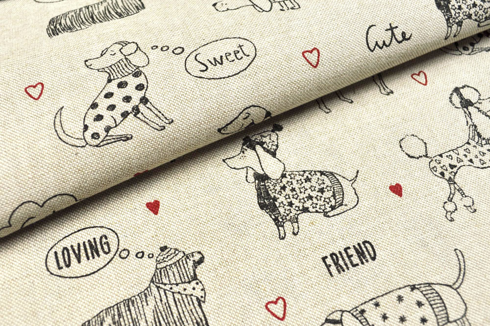 Dekostoff Leinenoptik - Hundefreunde 