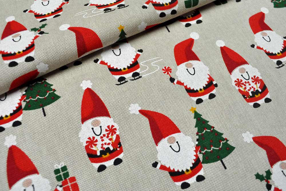 Dekostoff Leinenoptik - Kleiner Weihnachtsmann 