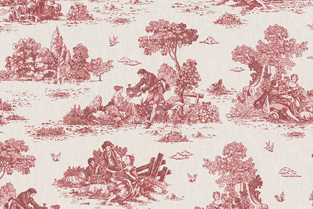 Dekostoff Toile de Jouy - Schafhirte - Rot 