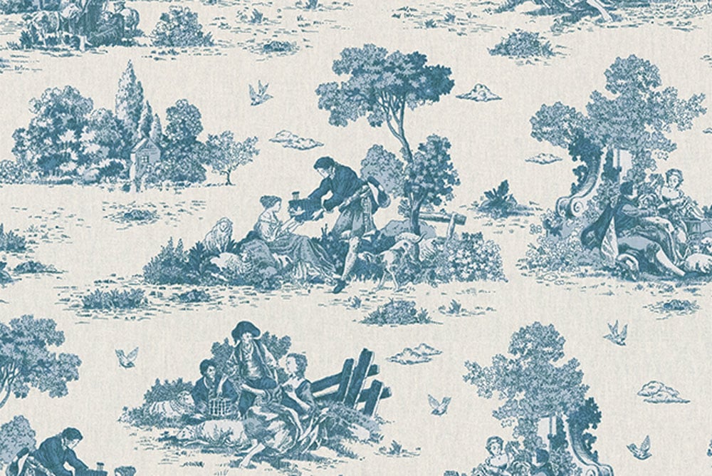 Dekostoff Toile de Jouy - Schafhirte - Blau 