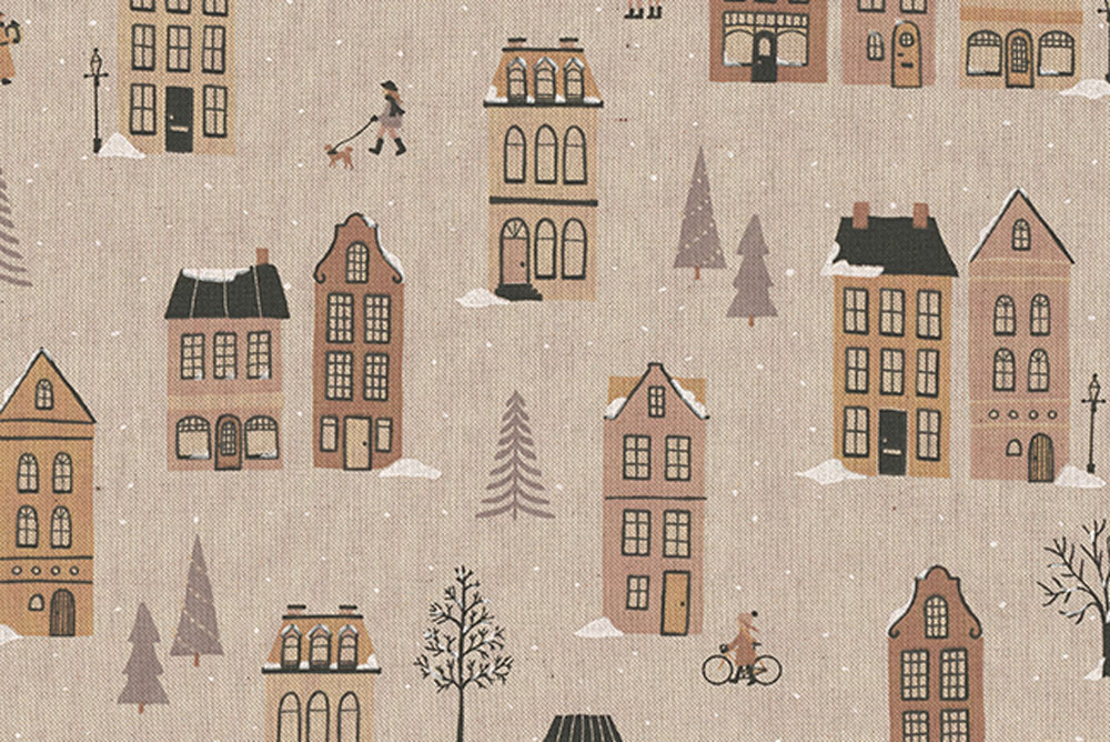 Dekostoff Leinenoptik - Weihnachtshäuschen 