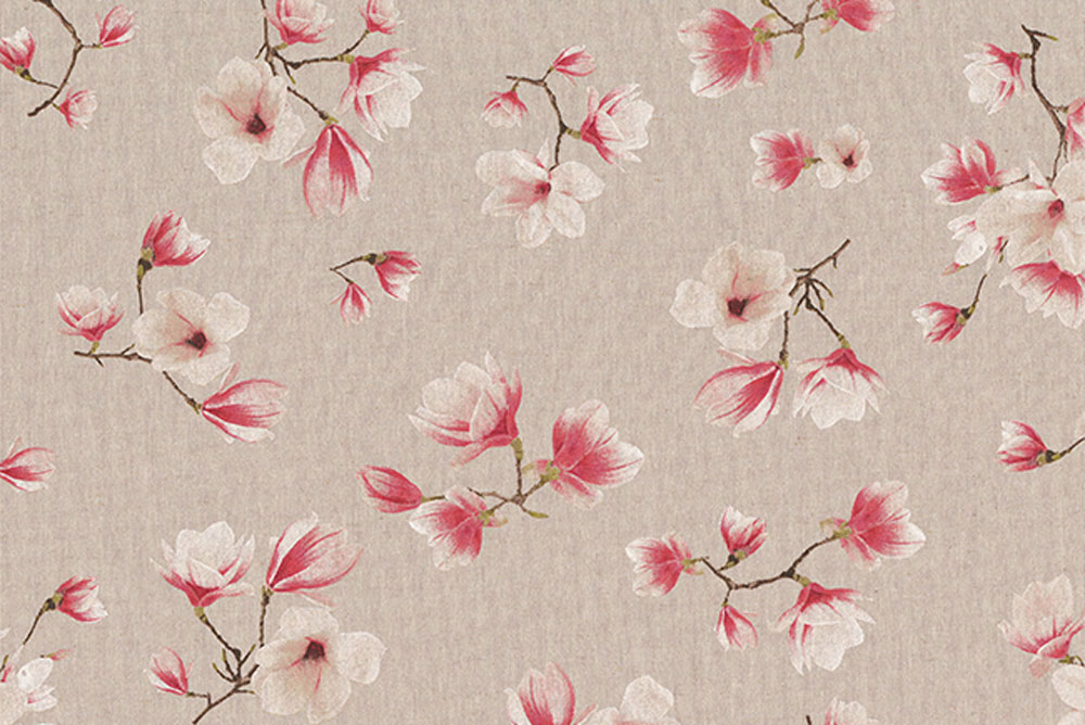 Dekostoff Leinenoptik - Kirschblüten 