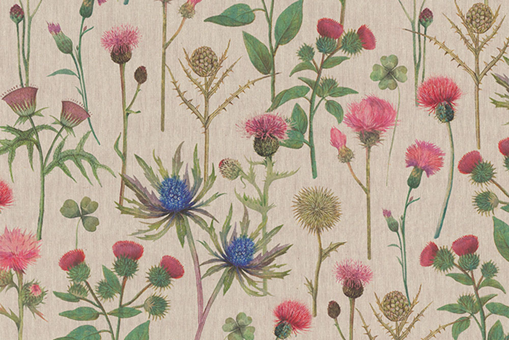 Premium-Dekostoff Leinenoptik - Distelfeld 