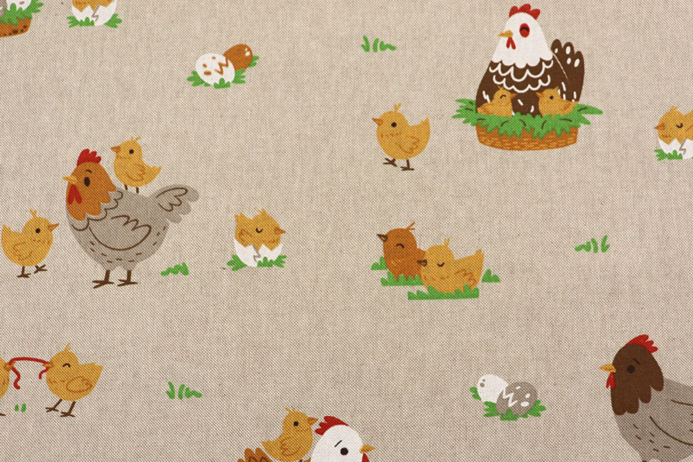 Dekostoff Leinenoptik - Chicken Family 