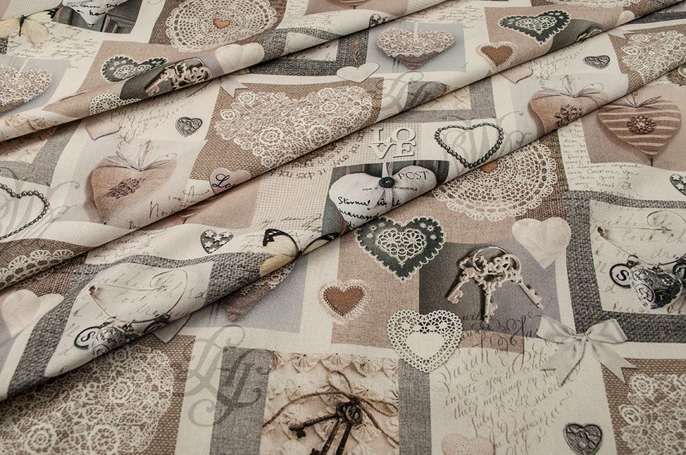 Dekostoff Digitaldruck - romantische Herz-Collage - 1,0 Meter 