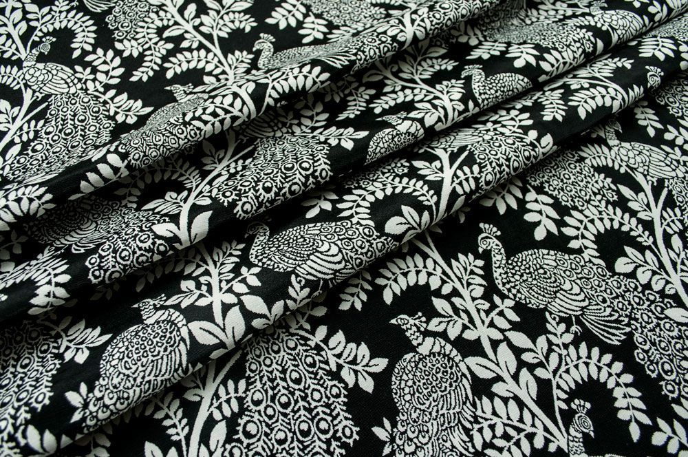 Dekostoff Zweiseitiger Jacquard - Pfau - Schwarz/weiß