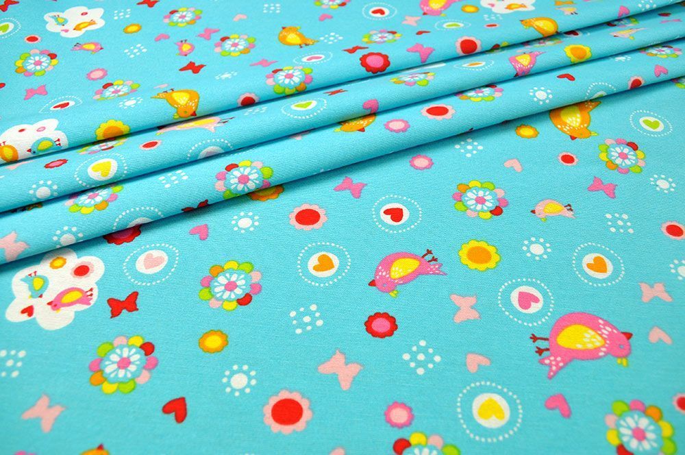 Dekostoff - Bunte Sommervögel - Türkis 