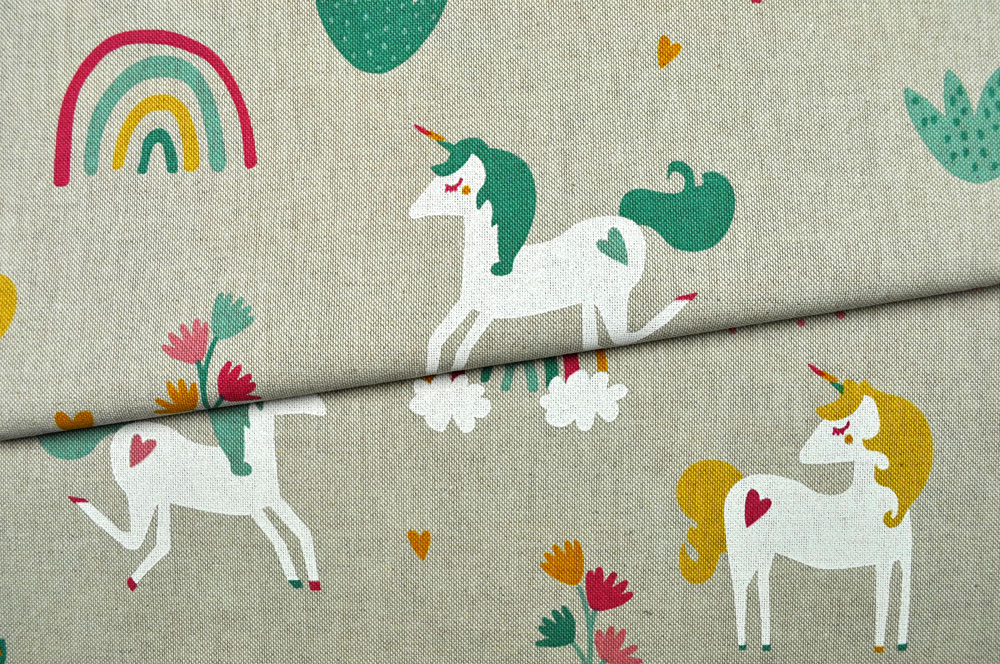 Dekostoff Leinen-Look - Einhörner tanzen 