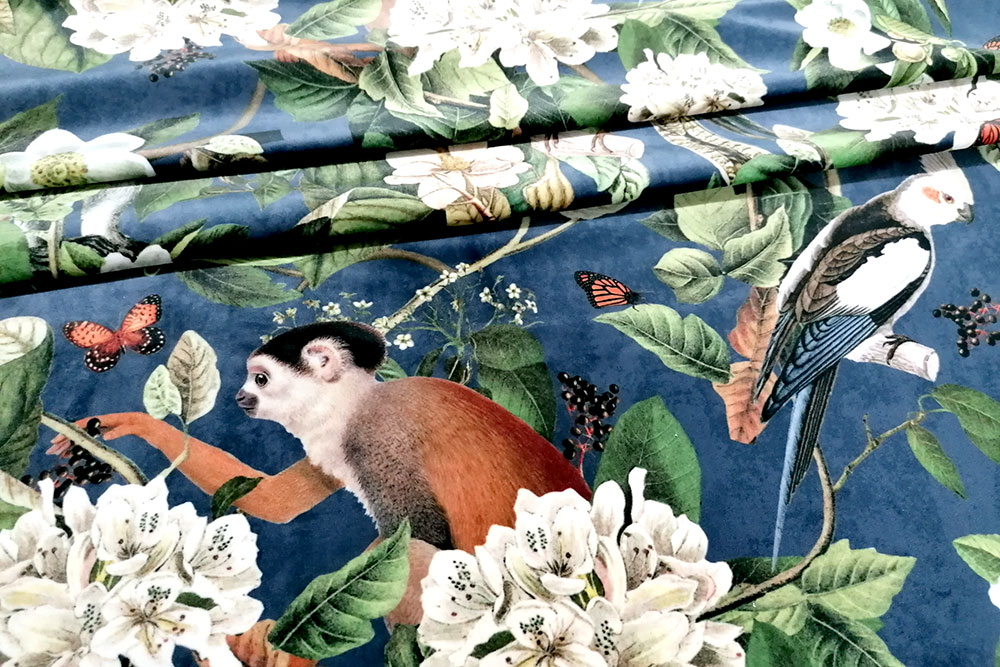 Samtstoff - Digitaldruck - Affenwald 