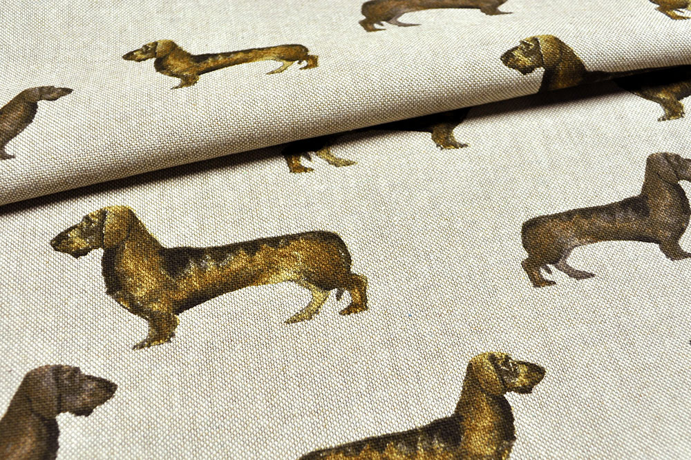 Dekostoff Leinenoptik - Treue Dackel 