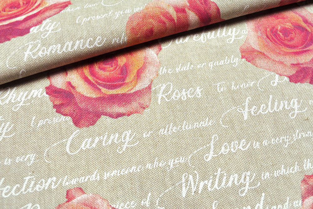 Dekostoff Leinenoptik - Rosen-Romantik 