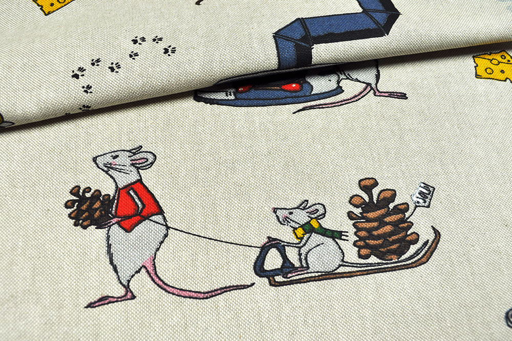 Dekostoff Leinenoptik - Familie Maus 