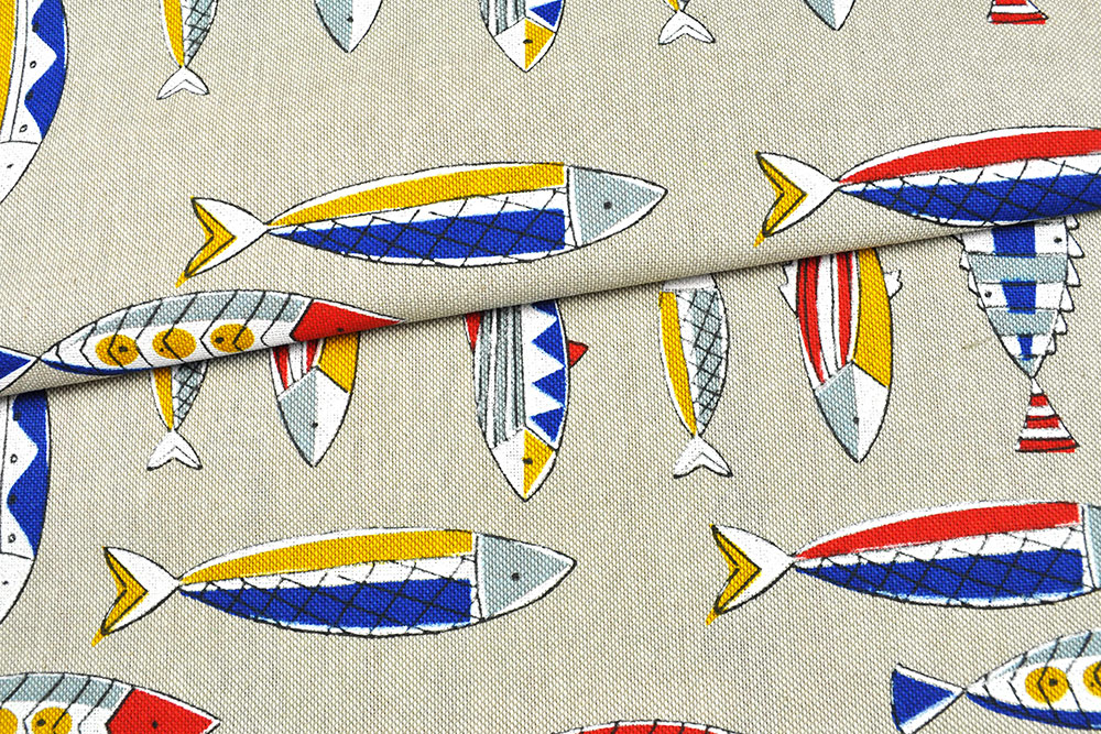 Dekostoff Leinenoptik - Bunte Fische 