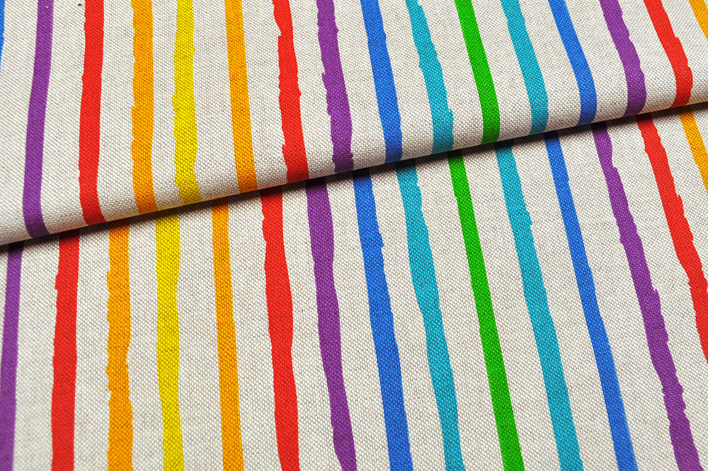 Dekostoff Leinenoptik - Rainbow Stripes 