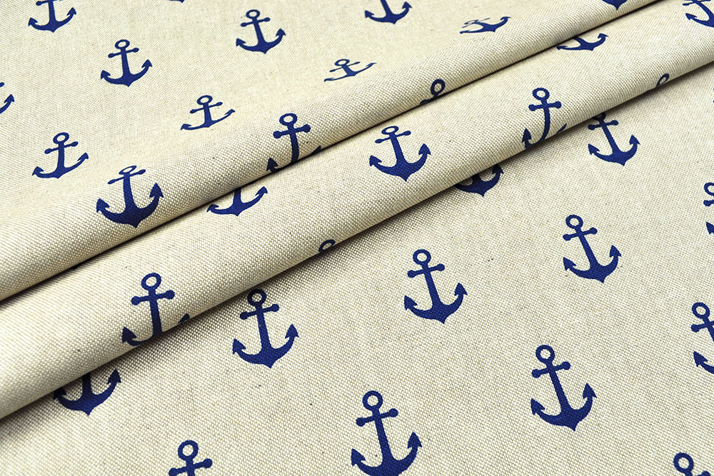 Dekostoff Leinenoptik - Blaue Anker 