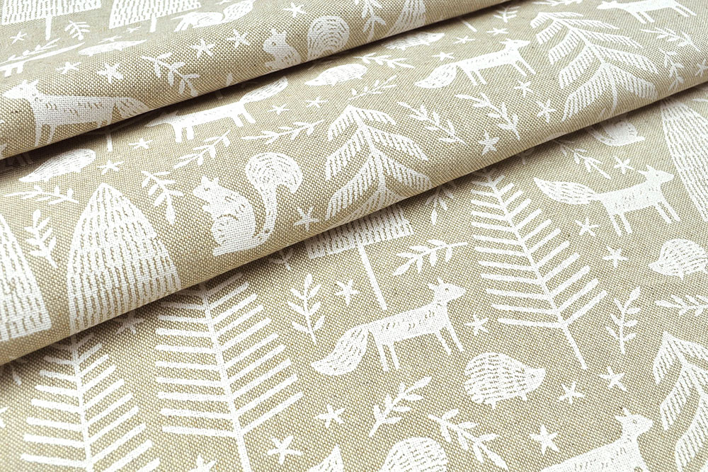 Dekostoff Leinenoptik - White Animal Forest 