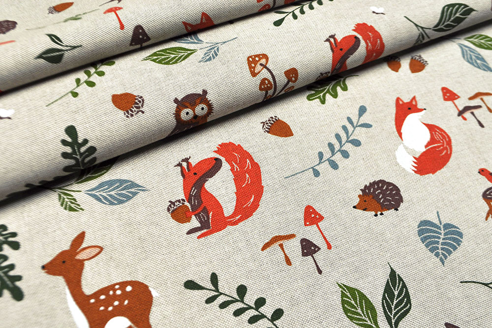 Dekostoff Leinenoptik - Freunde des Waldes 