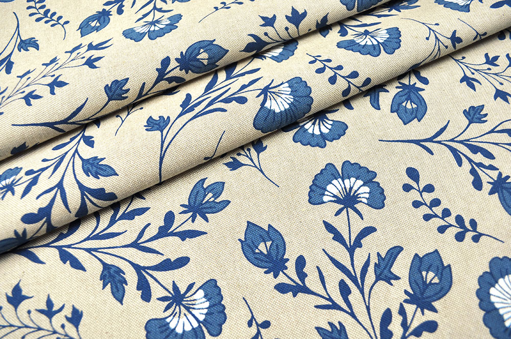 Dekostoff Leinenoptik - Blue Flowers 