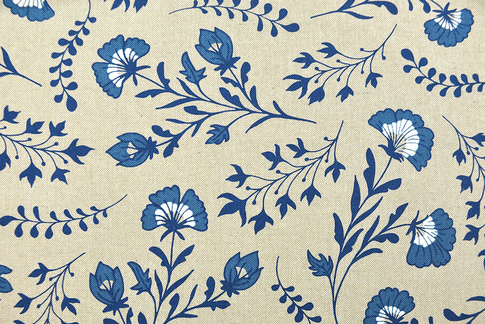 Dekostoff Leinenoptik - Blue Flowers - 1,0 Meter 