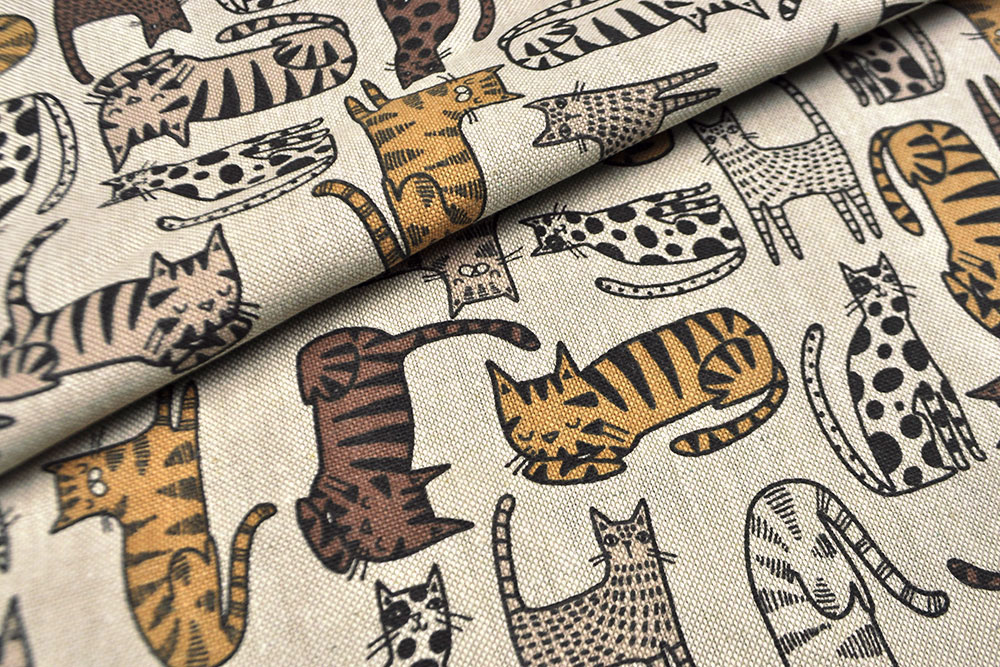 Dekostoff Leinenoptik - Cute Kitties 