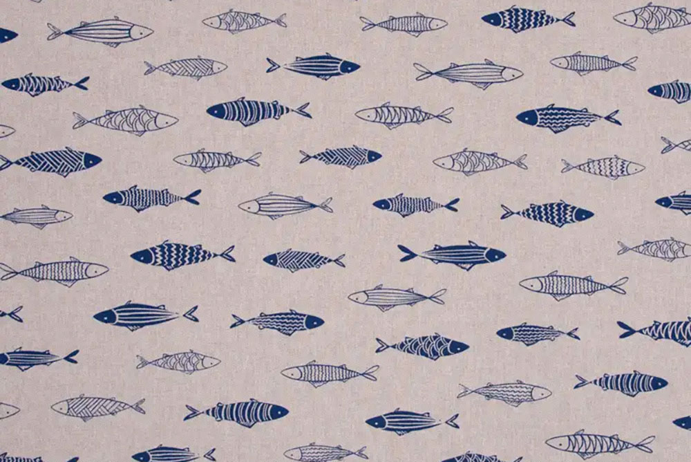 Dekostoff Leinenoptik - Blaue Fische 