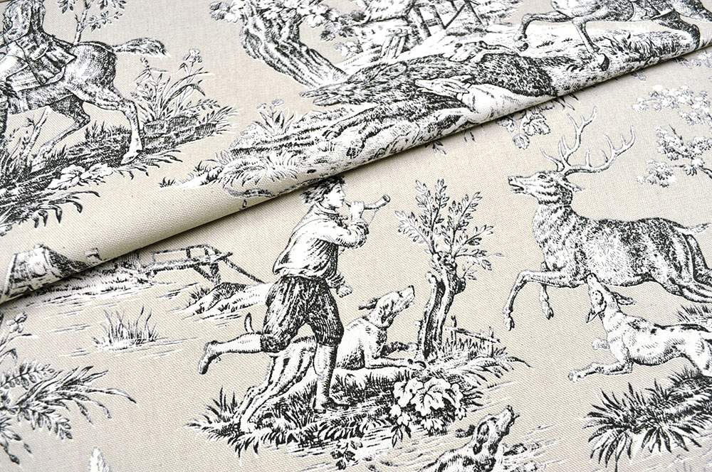 Dekostoff Toile de Jouy - Auf der Jagd - Beige/Schwarz - 280 cm 