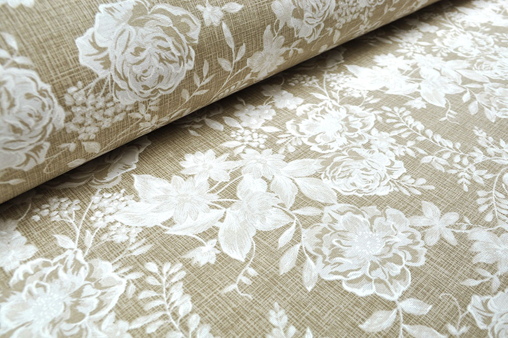 Dekostoff Leinenoptik - White Rose Dream - 280 cm 