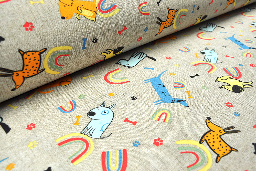 Dekostoff Leinenoptik - Happy Dogs - 280 cm 