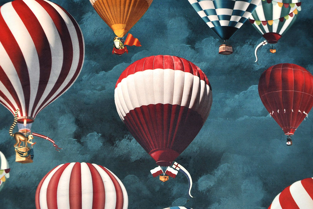 Samt-Dekostoff - Digitaldruck - Tierische Ballonfahrt 
