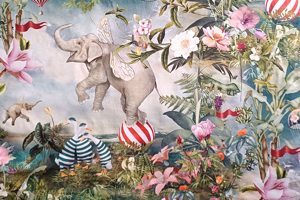 Samt-Dekostoff - Digitaldruck - Elefanty 