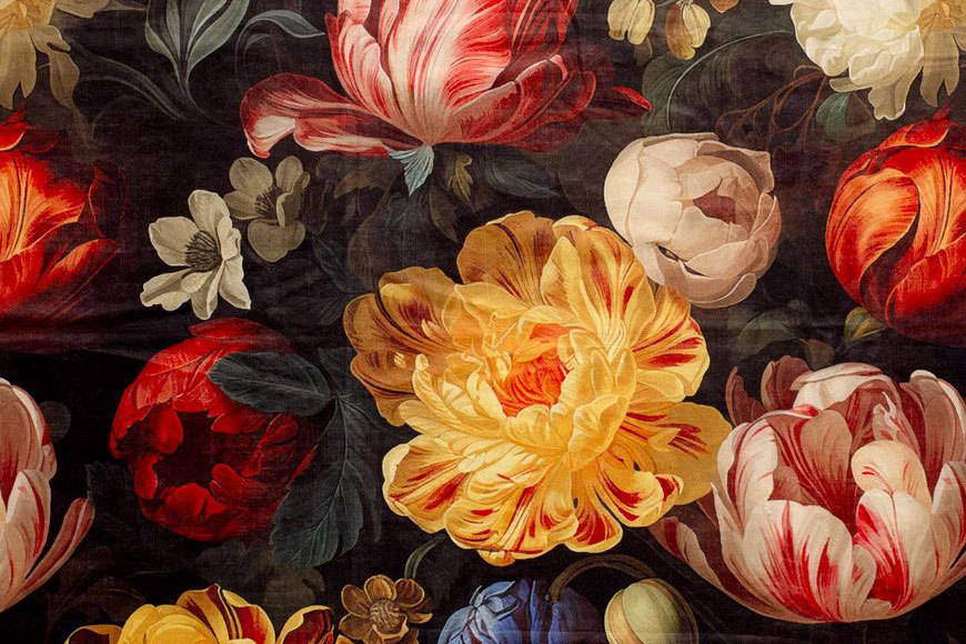 Samt-Dekostoff - Digitaldruck - Amsterdam Flowers 