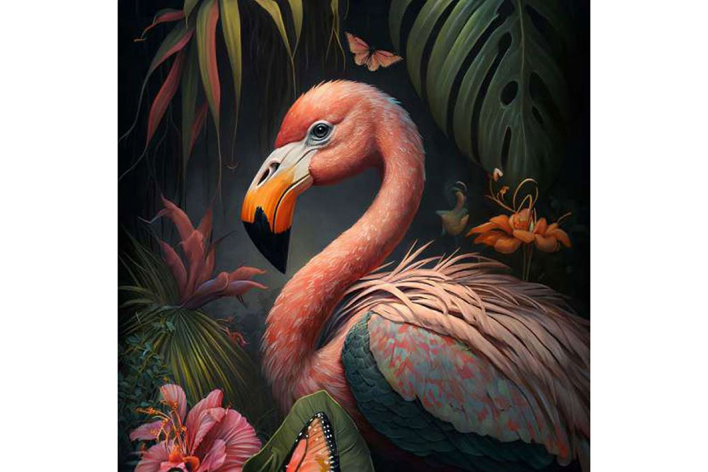 Premium-Samt - Panel - Flamingo Jungle 