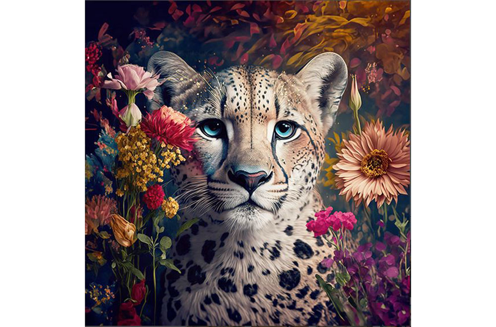 Premium-Samt - Panel - Blumen-Gepard 