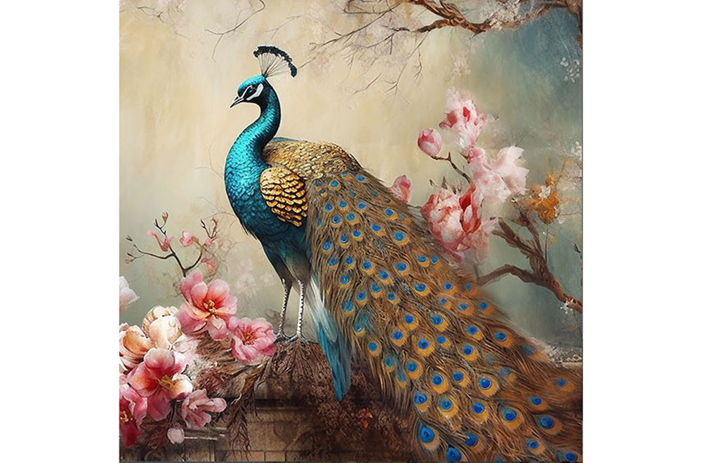 Premium-Samt - Panel - Vintage-Pfau 