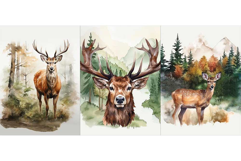 Panel - 3 Motive - Hirsch und Reh 