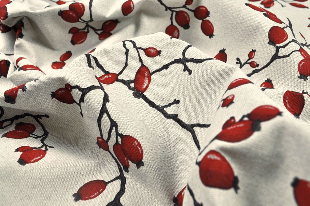 Dekostoff Leinenoptik - Hagebutten 