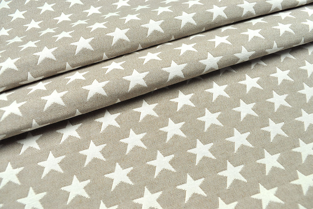 Dekostoff Jacquard - zweiseitig - Sterne - Beige/Weiß 