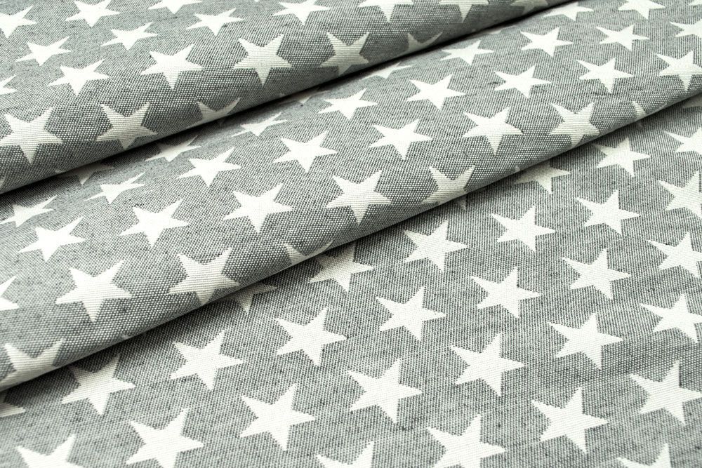 Dekostoff Jacquard - zweiseitig - Sterne - Grau/Weiß 