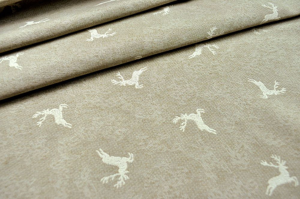Dekostoff Jacquard - zweiseitig - Hirschsprung - Beige 