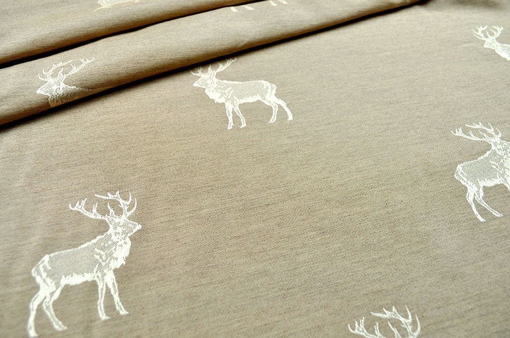 Dekostoff Jacquard - zweiseitig - Hirschrudel - Beige 