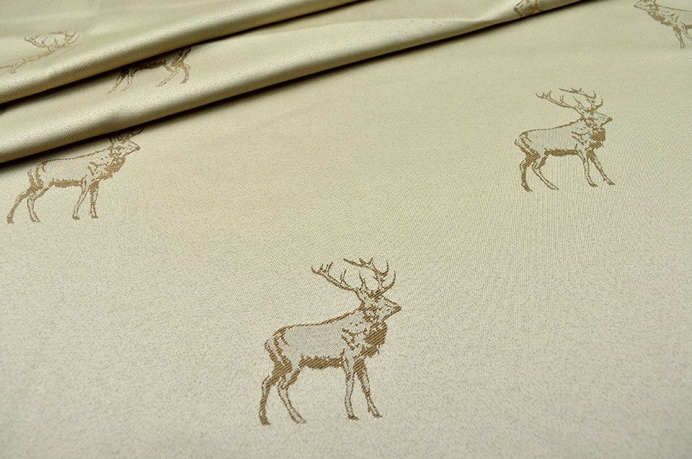 Dekostoff Jacquard - zweiseitig - Hirschrudel - Creme 