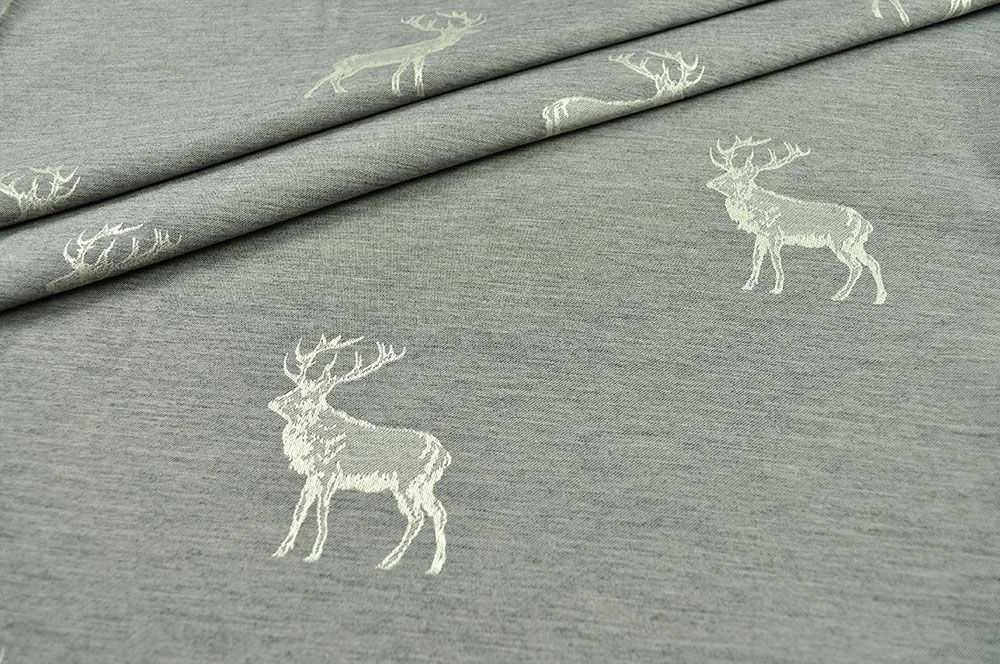 Dekostoff Jacquard - zweiseitig - Hirschrudel - Grau 