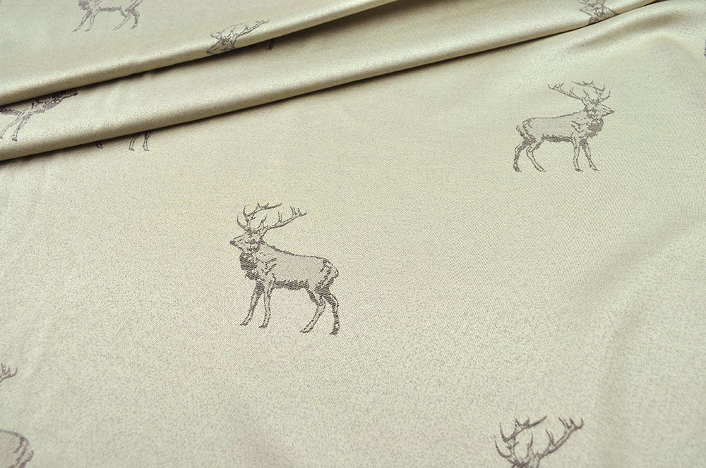 Dekostoff Jacquard - zweiseitig - Hirschrudel - Creme/Grau 