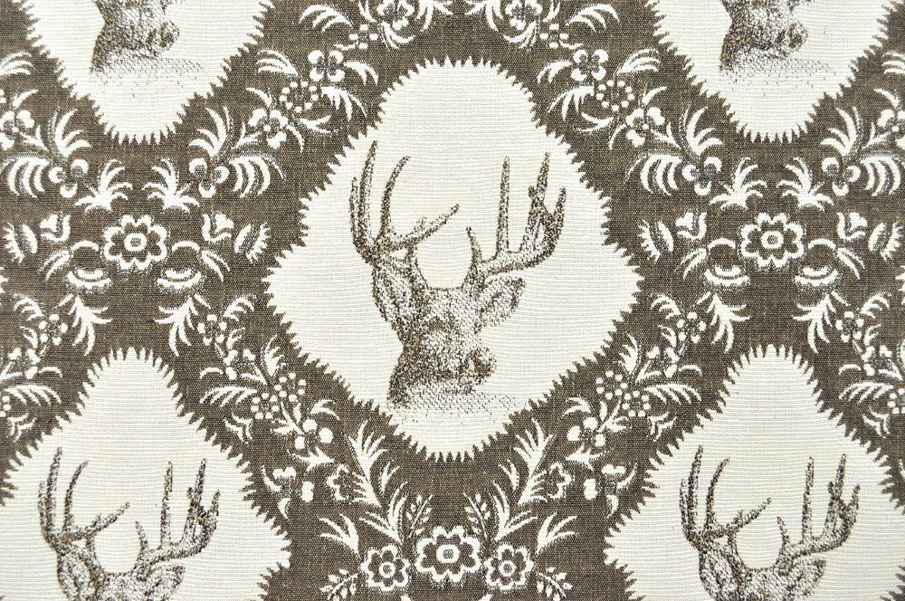 Jacquard Stoff - Hirschkopf - Graubraun/Beige 